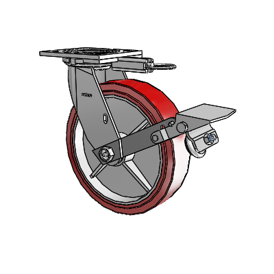 4 Series 2 Inch Wide Top Plate Swivel Caster with 8 x 2 Polyurethane HI-TECH Wheel and Tread Lock Brake