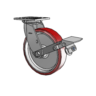 4 Series 2 Inch Wide Top Plate Swivel Caster with 8 x 2 Moldon Polyurethane (Aluminum Core) Wheel and Tread Lock Brake