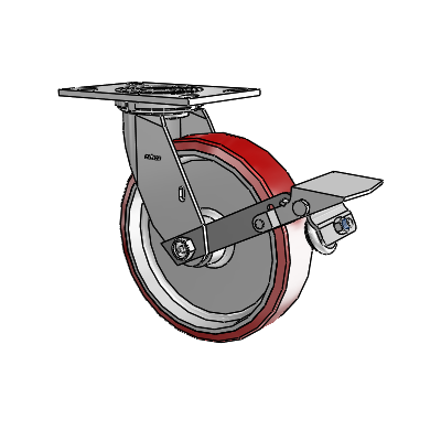 4 Series 2 Inch Wide Top Plate Swivel Caster with 8 x 2 Moldon Polyurethane (Aluminum Core) Wheel and Tread Lock Brake