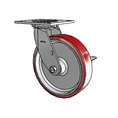 4 Series 2 Inch Wide Top Plate Swivel Caster with 8 x 2 Moldon Polyurethane (Aluminum Core) Wheel and Side Lock Brake