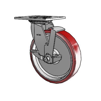 4 Series 2 Inch Wide Top Plate Swivel Caster with 8 x 2 Moldon Polyurethane (Aluminum Core) Wheel and Top Lock Brake