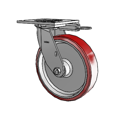 Roulette pivotante de la série 4 avec plaque supérieure de 2 pouces de large et roue en polyuréthane Moldon 8 x 2 (noyau en aluminium)