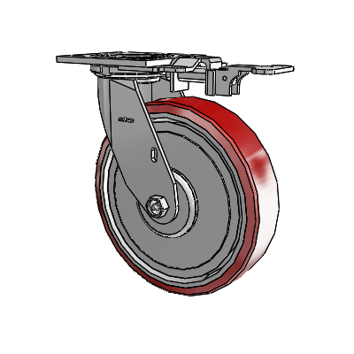 Roulette pivotante de la série 4 avec plaque supérieure de 2 pouces de large et roue en polyuréthane Moldon 8 x 2 (noyau en aluminium)