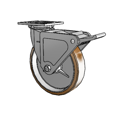 4 Series 2 Inch Wide Top Plate Swivel Caster with 8 x 2 Moldon Nylon (Aluminum Core) Wheel and Tech Lock Brake