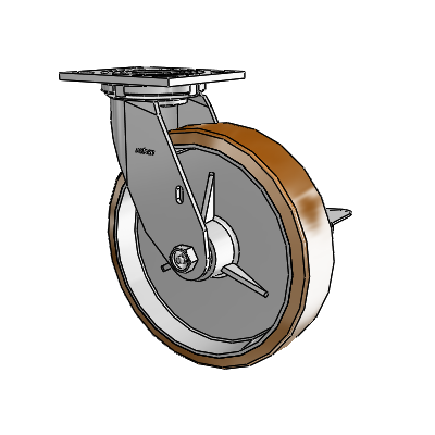 4 Series 2 Inch Wide Top Plate Swivel Caster with 8 x 2 Moldon Nylon (Aluminum Core) Wheel and Side Lock Brake