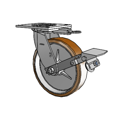 4 Series 2 Inch Wide Top Plate Swivel Caster with 8 x 2 Moldon Nylon (Aluminum Core) Wheel and Tread Lock Brake