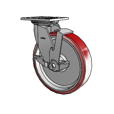 4 Series 2 Inch Wide Top Plate Swivel Caster with 8 x 2 Moldon Polyurethane (Aluminum Core) Wheel and Top Lock Brake