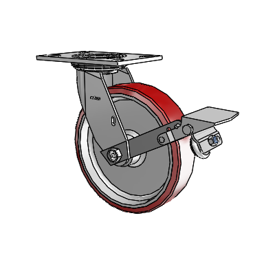 4 Series 2 Inch Wide Top Plate Swivel Caster with 8 x 2 Moldon Polyurethane (Aluminum Core) Wheel and Tread Lock Brake