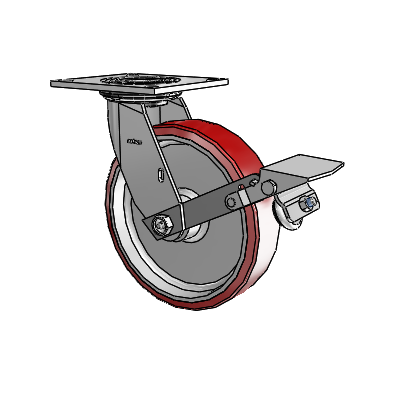 4 Series 2 Inch Wide Top Plate Swivel Caster with 8 x 2 Moldon Polyurethane (Aluminum Core) Wheel and Tread Lock Brake