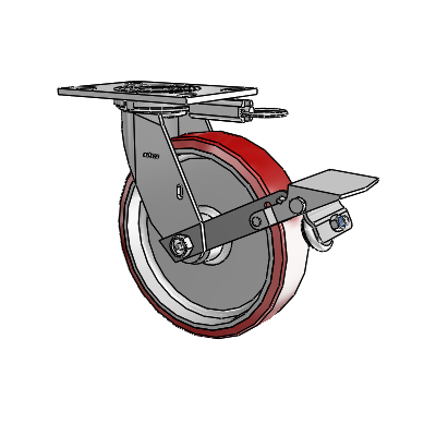 4 Series 2 Inch Wide Top Plate Swivel Caster with 8 x 2 Moldon Polyurethane (Aluminum Core) Wheel and Tread Lock Brake