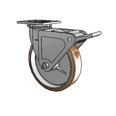 4 Series 2 Inch Wide Top Plate Swivel Caster with 8 x 2 Moldon Nylon (Aluminum Core) Wheel and Tech Lock Brake