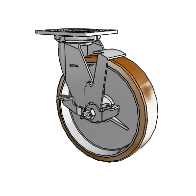 4 Series 2 Inch Wide Top Plate Swivel Caster with 8 x 2 Moldon Nylon (Aluminum Core) Wheel and Top Lock Brake