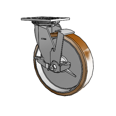 4 Series 2 Inch Wide Top Plate Swivel Caster with 8 x 2 Moldon Nylon (Aluminum Core) Wheel and Top Lock Brake