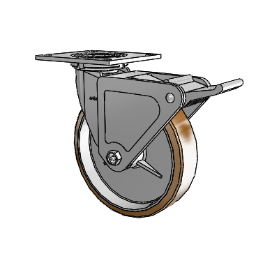 4 Series 2 Inch Wide Top Plate Swivel Caster with 8 x 2 Moldon Nylon (Aluminum Core) Wheel and Tech Lock Brake