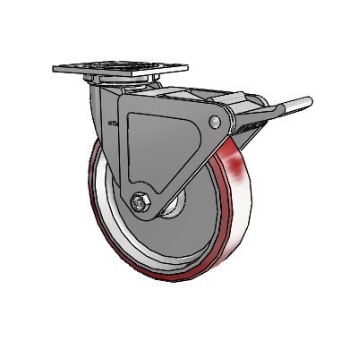 4 Series 2 Inch Wide Top Plate Swivel Caster with 8 x 2 Moldon Polyurethane (Aluminum Core) Wheel and Tech Lock Brake