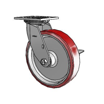 4 Series 2 Inch Wide Top Plate Swivel Caster with 8 x 2 Moldon Polyurethane (Aluminum Core) Wheel and Side Lock Brake