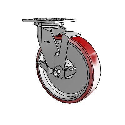4 Series 2 Inch Wide Top Plate Swivel Caster with 8 x 2 Moldon Polyurethane (Aluminum Core) Wheel and Top Lock Brake