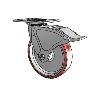 4 Series 2 Inch Wide Top Plate Swivel Caster with 8 x 2 Moldon Polyurethane (Aluminum Core) Wheel and Total Lock Brake