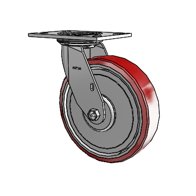 Roulette pivotante de la série 4 avec plaque supérieure de 2 pouces de large et roue en polyuréthane Moldon 8 x 2 (noyau en aluminium)