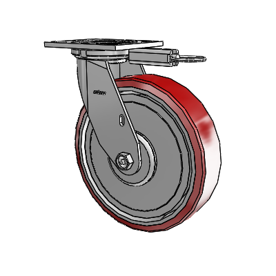 Roulette pivotante de la série 4 avec plaque supérieure de 2 pouces de large et roue en polyuréthane Moldon 8 x 2 (noyau en aluminium)