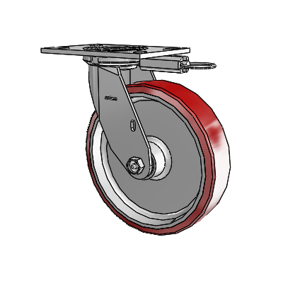 Roulette pivotante de la série 4 avec plaque supérieure de 2 pouces de large et roue en polyuréthane Moldon 8 x 2 (noyau en aluminium)