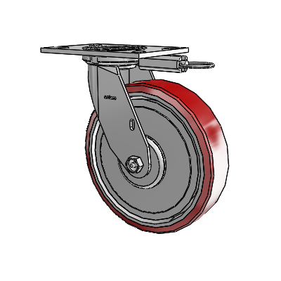 Roulette pivotante de la série 4 avec plaque supérieure de 2 pouces de large et roue en polyuréthane Moldon 8 x 2 (noyau en aluminium)