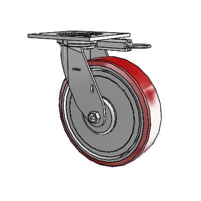 Roulette pivotante de la série 4 avec plaque supérieure de 2 pouces de large et roue en polyuréthane Moldon 8 x 2 (noyau en aluminium)