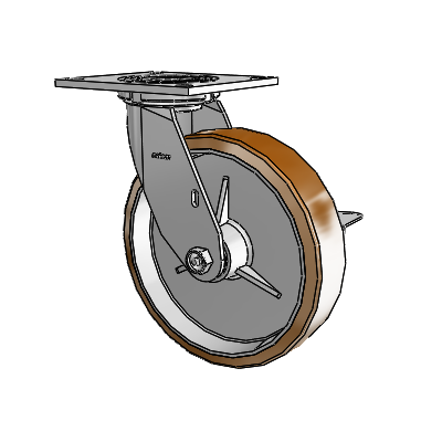 4 Series 2 Inch Wide Top Plate Swivel Caster with 8 x 2 Moldon Nylon (Aluminum Core) Wheel and Side Lock Brake
