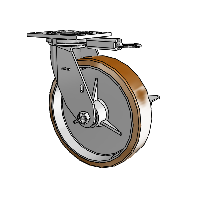 4 Series 2 Inch Wide Top Plate Swivel Caster with 8 x 2 Moldon Nylon (Aluminum Core) Wheel and Side Lock Brake