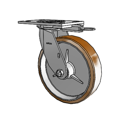 Roulette pivotante de la série 4 avec plaque supérieure de 2 pouces de large et roue en nylon Moldon 8 x 2 (noyau en aluminium)