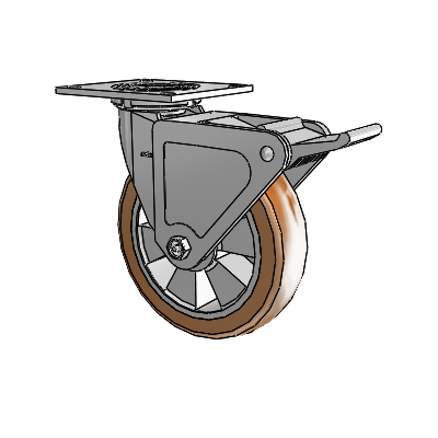 4 Series 2 Inch Wide Top Plate Swivel Caster with 8 x 2 Triumph (Crown/Brown) Wheel and Tech Lock Brake