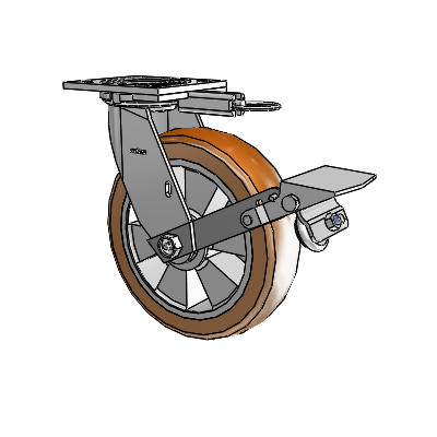 4 Series 2 Inch Wide Top Plate Swivel Caster with 8 x 2 Triumph (Crown/Brown) Wheel and Tread Lock Brake