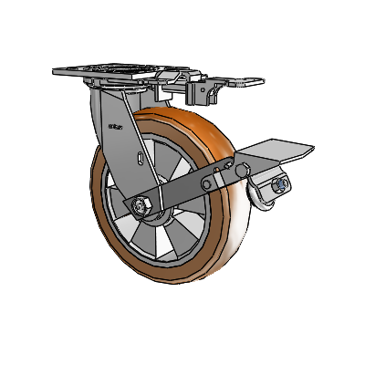 4 Series 2 Inch Wide Top Plate Swivel Caster with 8 x 2 Triumph (Crown/Brown) Wheel and Tread Lock Brake