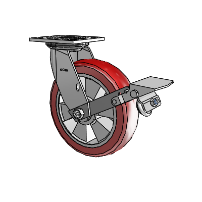 4 Series 2 Inch Wide Top Plate Swivel Caster with 8 x 2 Triumph (Crown/Red) Wheel and Tread Lock Brake
