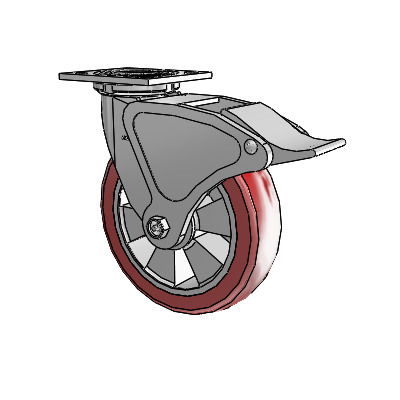 4 Series 2 Inch Wide Top Plate Swivel Caster with 8 x 2 Triumph (Crown/Red) Wheel and Total Lock Brake