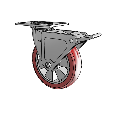 4 Series 2 Inch Wide Top Plate Swivel Caster with 8 x 2 Triumph (Crown/Red) Wheel and Tech Lock Brake