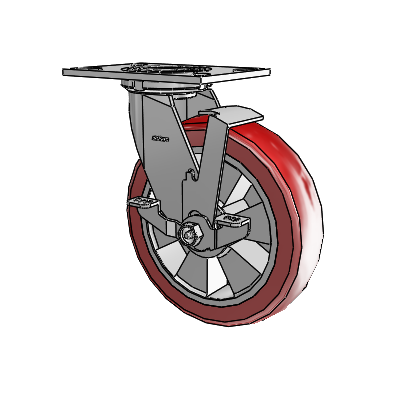 4 Series 2 Inch Wide Top Plate Swivel Caster with 8 x 2 Triumph (Crown/Red) Wheel and Top Lock Brake