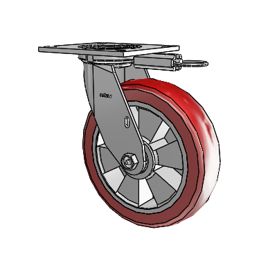 4 Series 2 Inch Wide Top Plate Swivel Caster with 8 x 2 Triumph (Crown/Red) Wheel