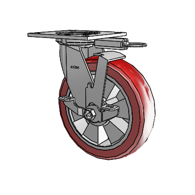 4 Series 2 Inch Wide Top Plate Swivel Caster with 8 x 2 Triumph (Crown/Red) Wheel and Top Lock Brake