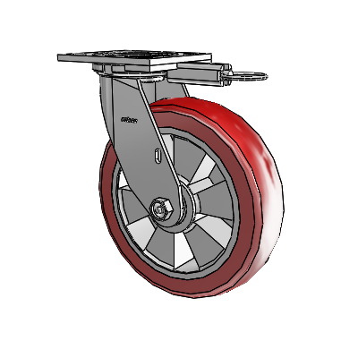 4 Series 2 Inch Wide Top Plate Swivel Caster with 8 x 2 Triumph (Crown/Red) Wheel