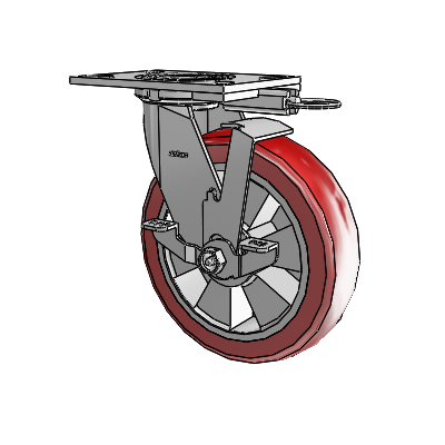 4 Series 2 Inch Wide Top Plate Swivel Caster with 8 x 2 Triumph (Crown/Red) Wheel and Top Lock Brake