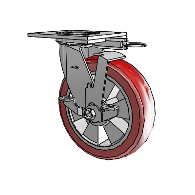 4 Series 2 Inch Wide Top Plate Swivel Caster with 8 x 2 Triumph (Crown/Red) Wheel and Top Lock Brake