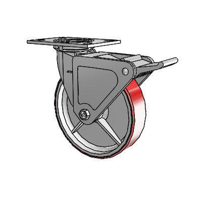4 Series 2 Inch Wide Top Plate Swivel Caster with 8 x 2 Moldon Polyurethane (Cast Iron Core) Wheel and Tech Lock Brake