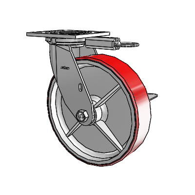 4 Series 2 Inch Wide Top Plate Swivel Caster with 8 x 2 Moldon Polyurethane (Cast Iron Core) Wheel and Side Lock Brake