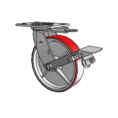 4 Series 2 Inch Wide Top Plate Swivel Caster with 8 x 2 Moldon Polyurethane (Cast Iron Core) Wheel and Tread Lock Brake