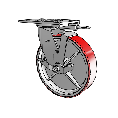 4 Series 2 Inch Wide Top Plate Swivel Caster with 8 x 2 Moldon Polyurethane (Cast Iron Core) Wheel and Top Lock Brake