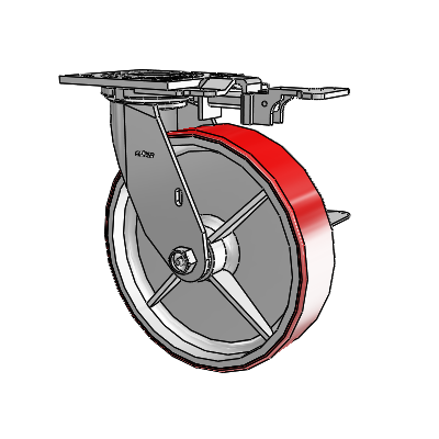 4 Series 2 Inch Wide Top Plate Swivel Caster with 8 x 2 Moldon Polyurethane (Cast Iron Core) Wheel and Side Lock Brake