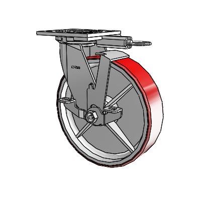 4 Series 2 Inch Wide Top Plate Swivel Caster with 8 x 2 Moldon Polyurethane (Cast Iron Core) Wheel and Top Lock Brake