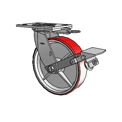 4 Series 2 Inch Wide Top Plate Swivel Caster with 8 x 2 Moldon Polyurethane (Cast Iron Core) Wheel and Tread Lock Brake