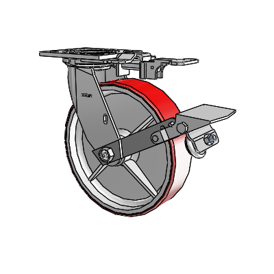 4 Series 2 Inch Wide Top Plate Swivel Caster with 8 x 2 Moldon Polyurethane (Cast Iron Core) Wheel and Tread Lock Brake
